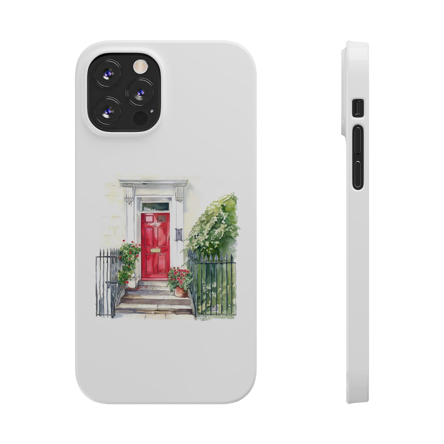 Charming Red Door Slim Phone Cases – Aesthetic Protection for Your Device, Perfect Gift for Home Lovers, Housewarming, Art Enthusiasts