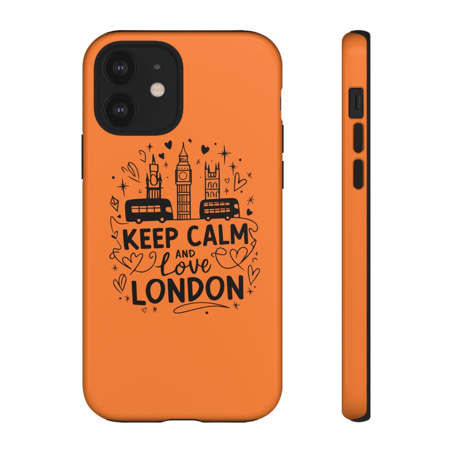 London-Themed Phone Case: Keep Calm and Love London, UK Souvenir, Travel Gift, City Lover, Smartphone Accessories, Orange Design