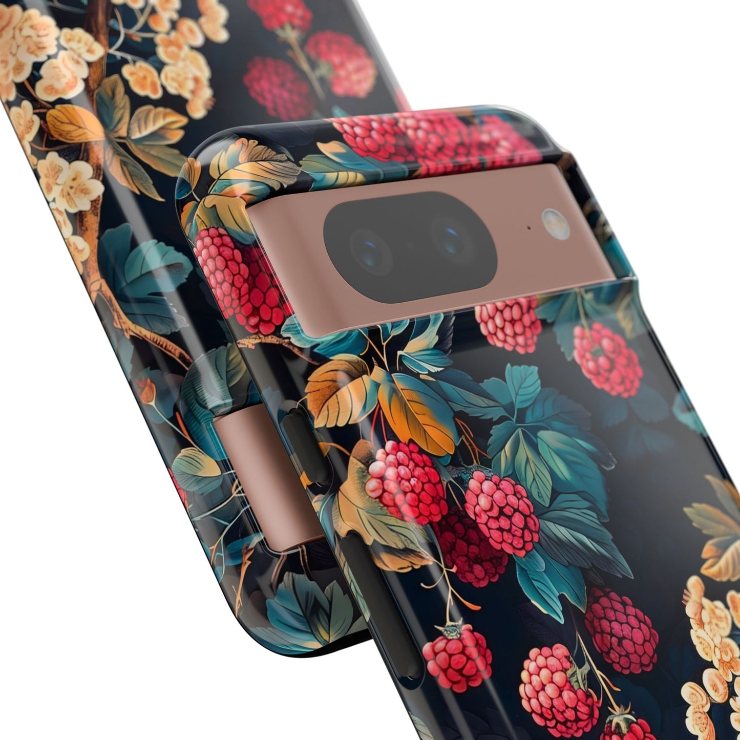 Floral Phone Case with Berry Design, Durable Phone Cover, Floral Print, Gift for Plant Lovers, Nature-Inspired Accessory