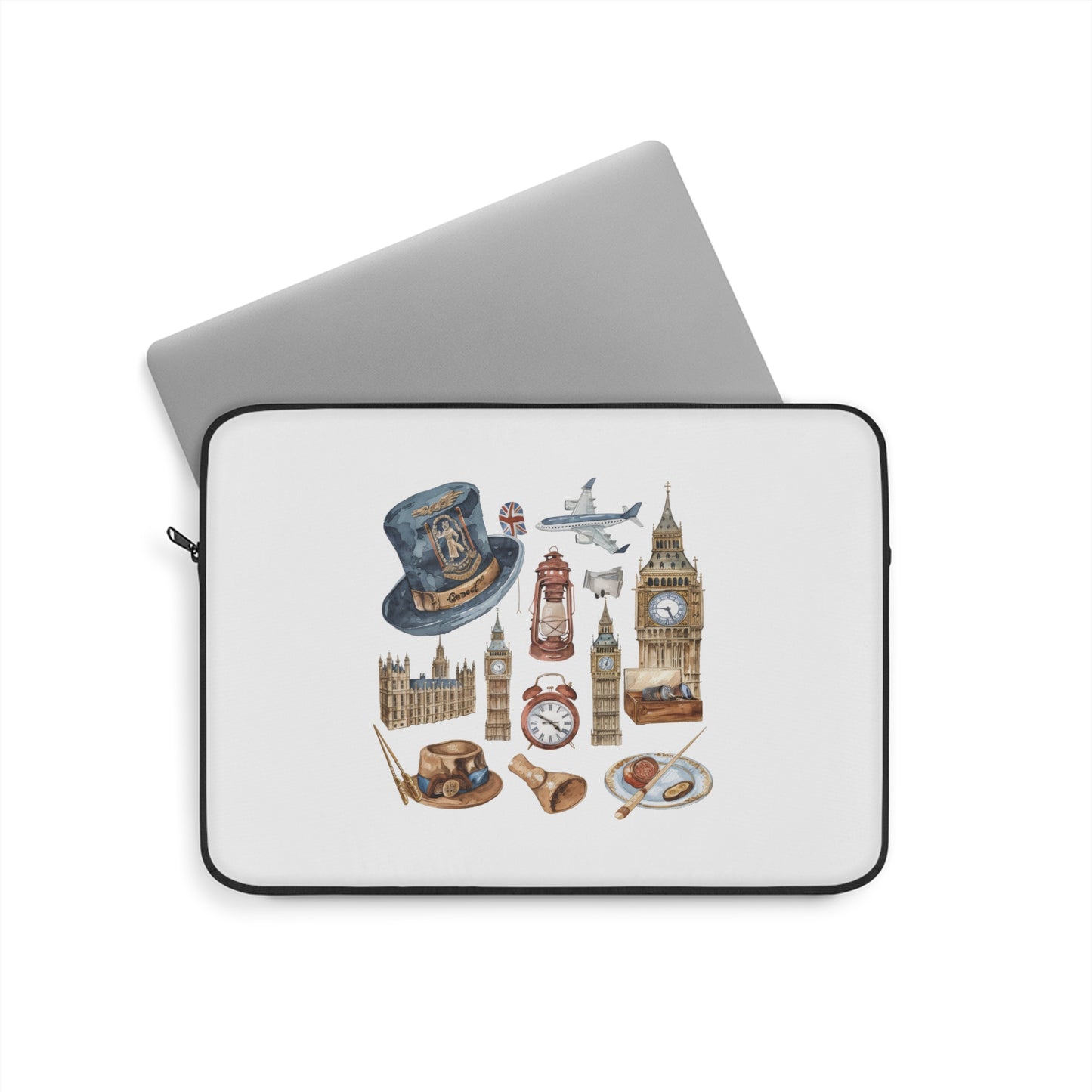 Vintage London Travel Laptop Sleeve, Cute England Design, Gift for Travelers, Laptop Bag, Computer Case, Stylish Tech Accessory