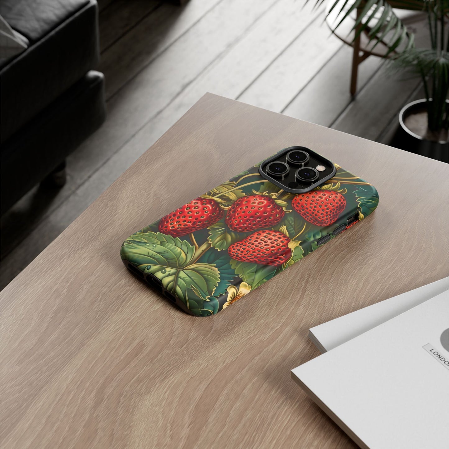 Strawberry Phone Case, Tough Berry Case, Floral Phone Cover, Cute Smartphone Shell, Nature-Inspired Gift