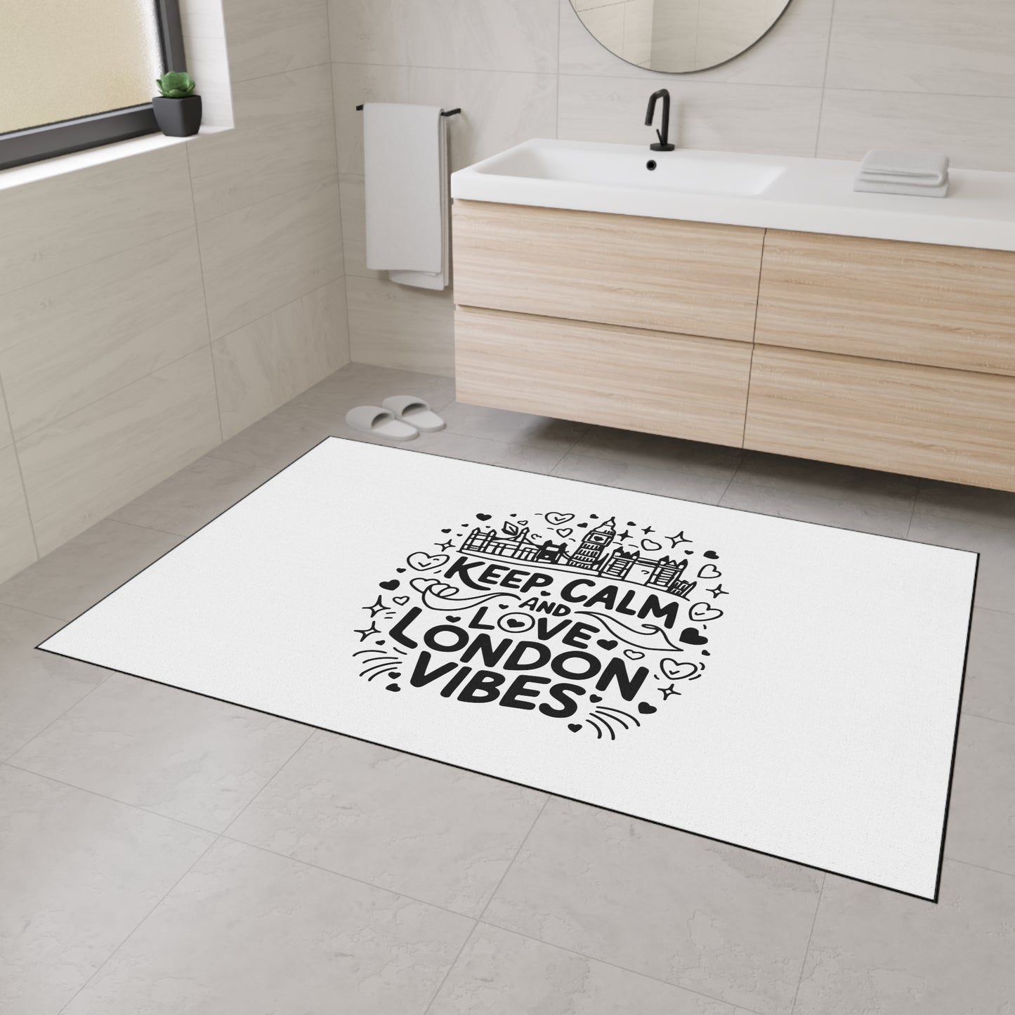 London-Themed Heavy Duty Floor Mat - Keep Calm and Love London Vibes Decor, Home Entrance Mat, Gift for Travelers, Unique Kitchen Rug