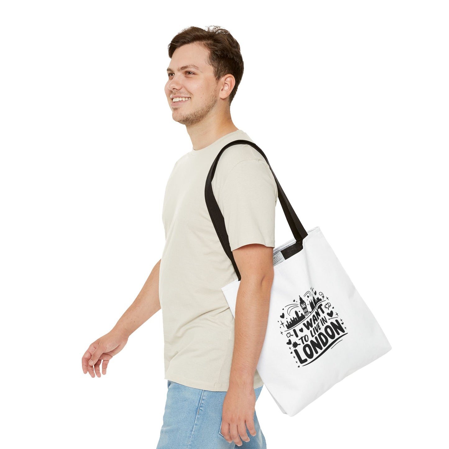 I Want to Live in London Tote Bag | City Lover Gift | Travel Accessory | Inspirational Quote Carryall