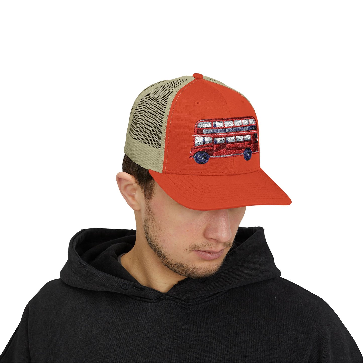 Vintage Double-Decker Bus Snapback Cap | Retro Trucker Hat, Outdoor Gear, Gift for Travelers, Festivals, Casual Wear