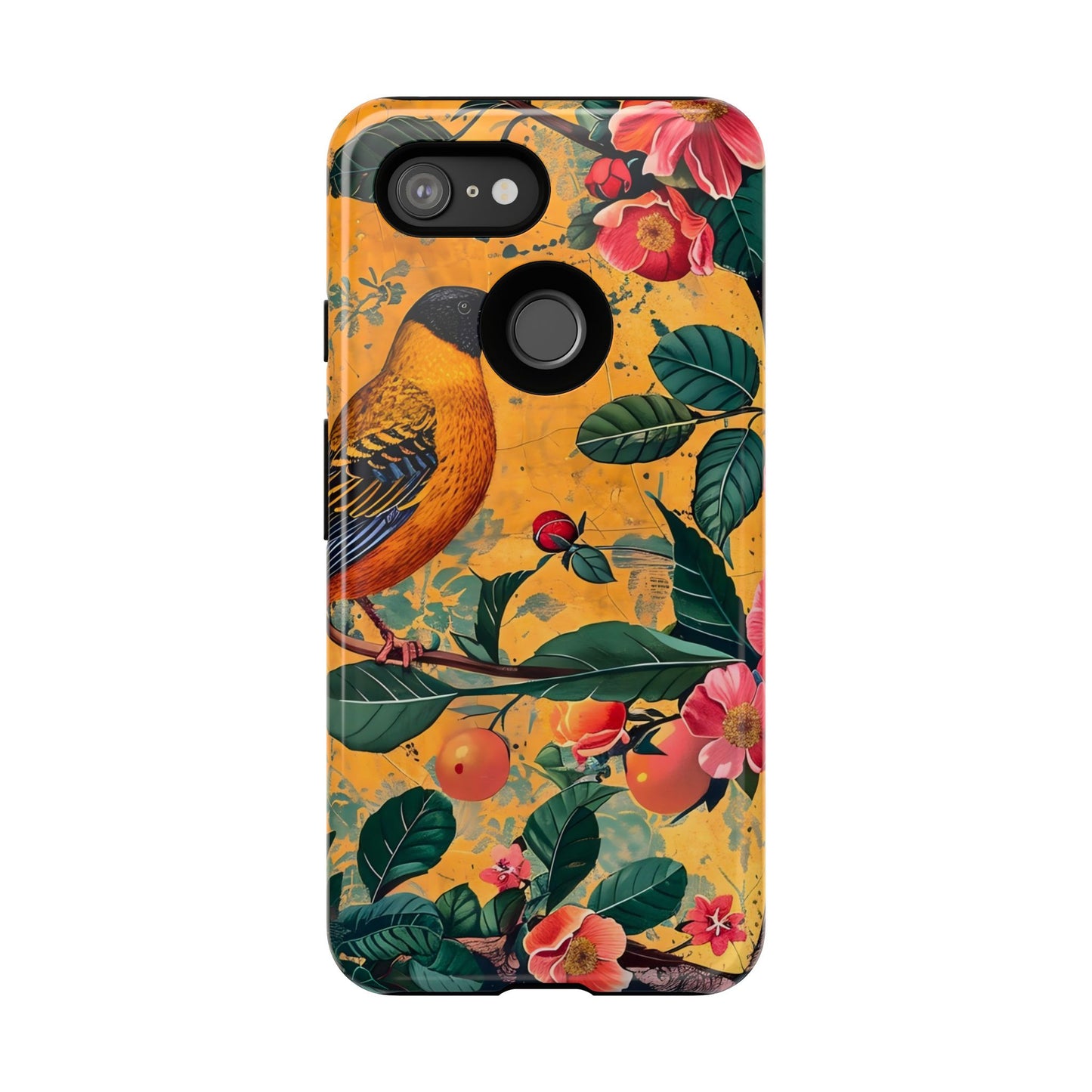 Colorful Floral Phone Case, Tough Cases, Nature-Inspired, Bird Design, Eco-Friendly Gift, Phone Protector for Spring