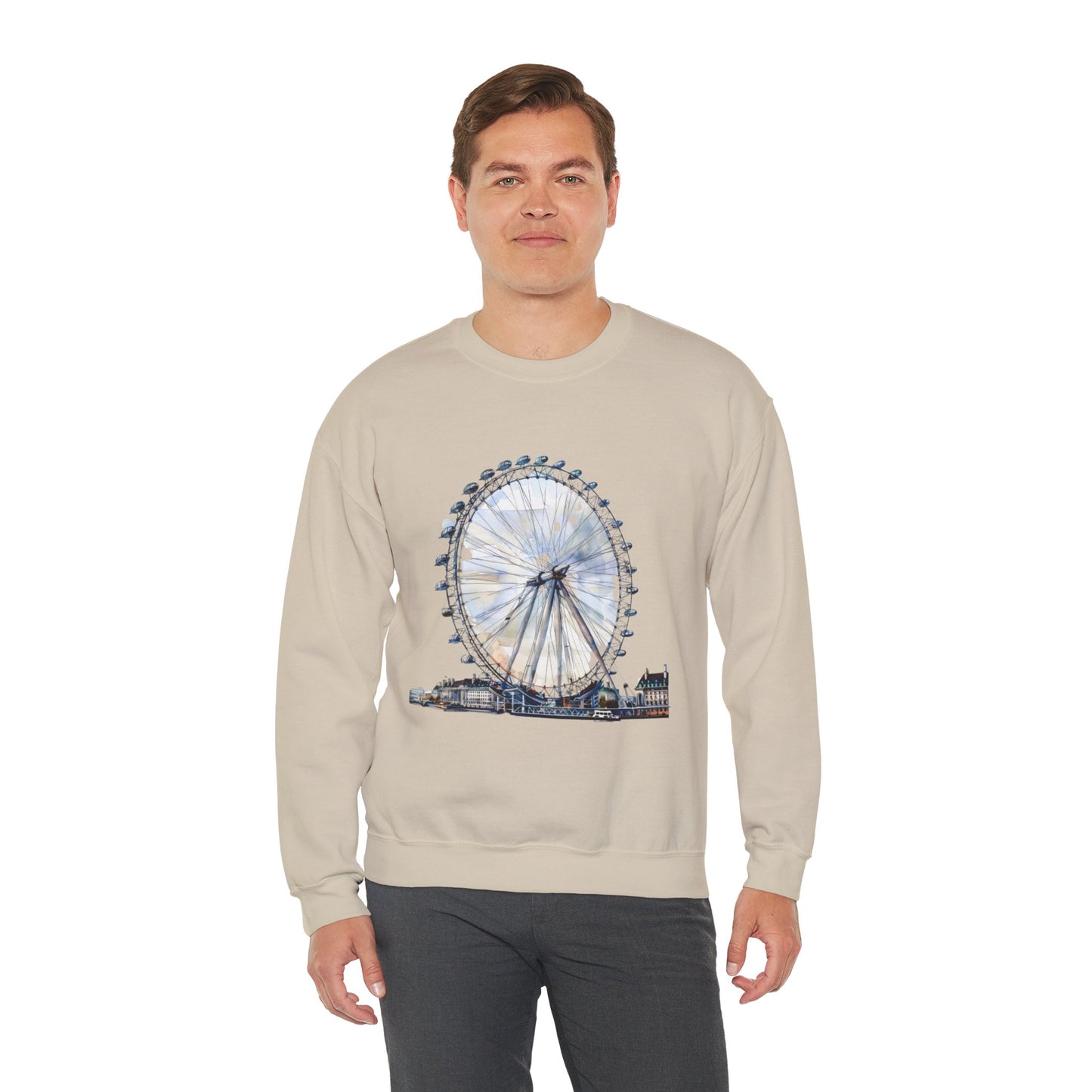 Unisex Heavy Blend™ Crewneck Sweatshirt Relaxed - London Eye Ferris Wheel and Cityscape View