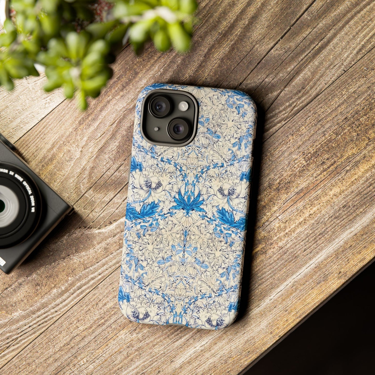 Elegant Floral Phone Case, Tough iPhone Cover, Stylish Mobile Protector, Blue Patterned Case, Unique Gift for Her