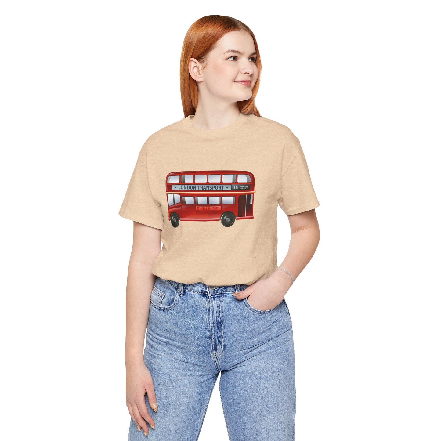 Unisex Jersey Short Sleeve Tee - London Transport English Bus - Iconic Red Double-Decker