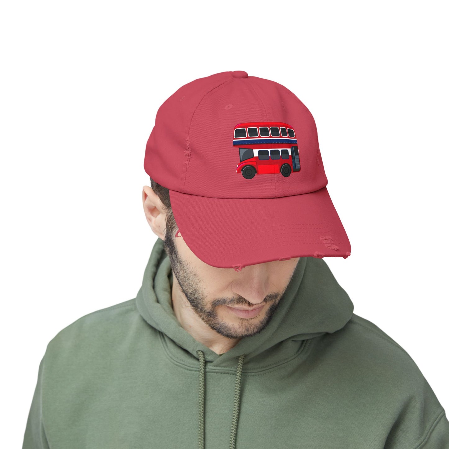 Vintage London Bus Cap, Unisex Distressed Cap, Casual Streetwear, Gift for Travelers, Retro Hat, Summer Accessory, Fun Fashion