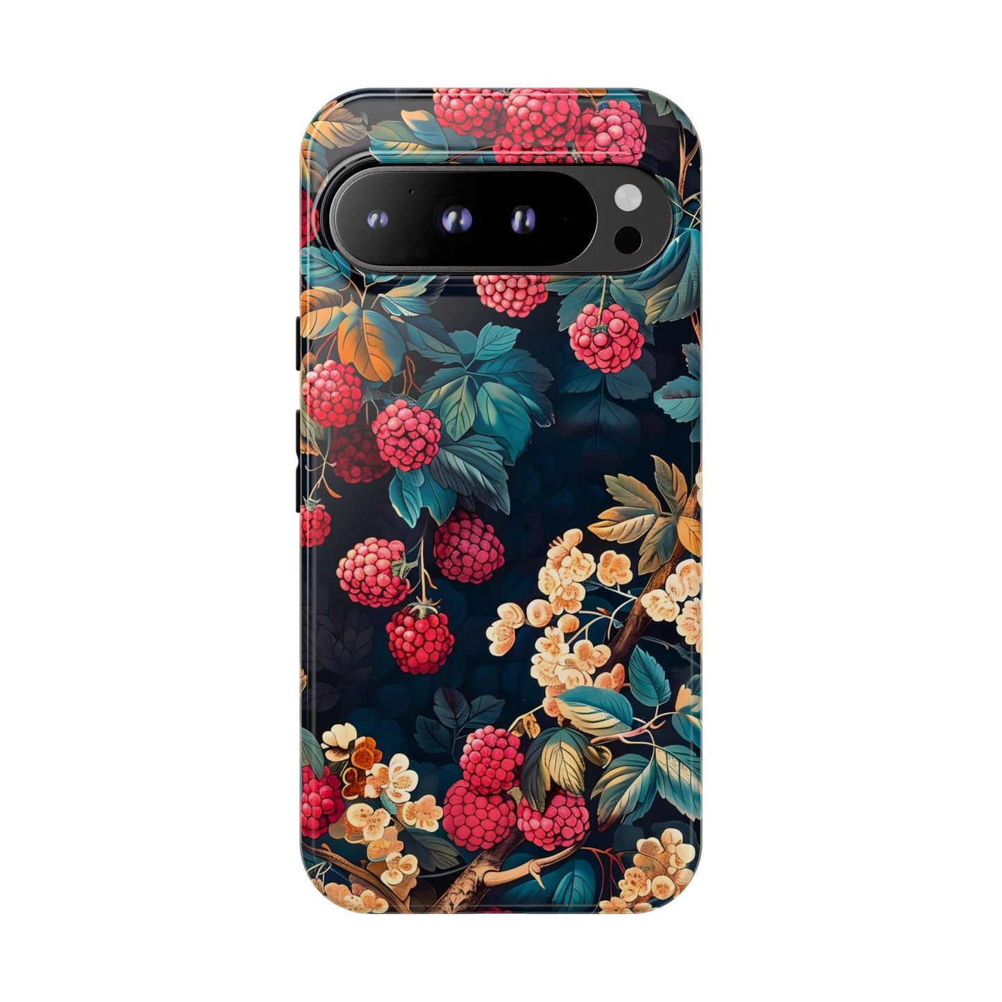 Floral Phone Case with Berry Design, Durable Phone Cover, Floral Print, Gift for Plant Lovers, Nature-Inspired Accessory