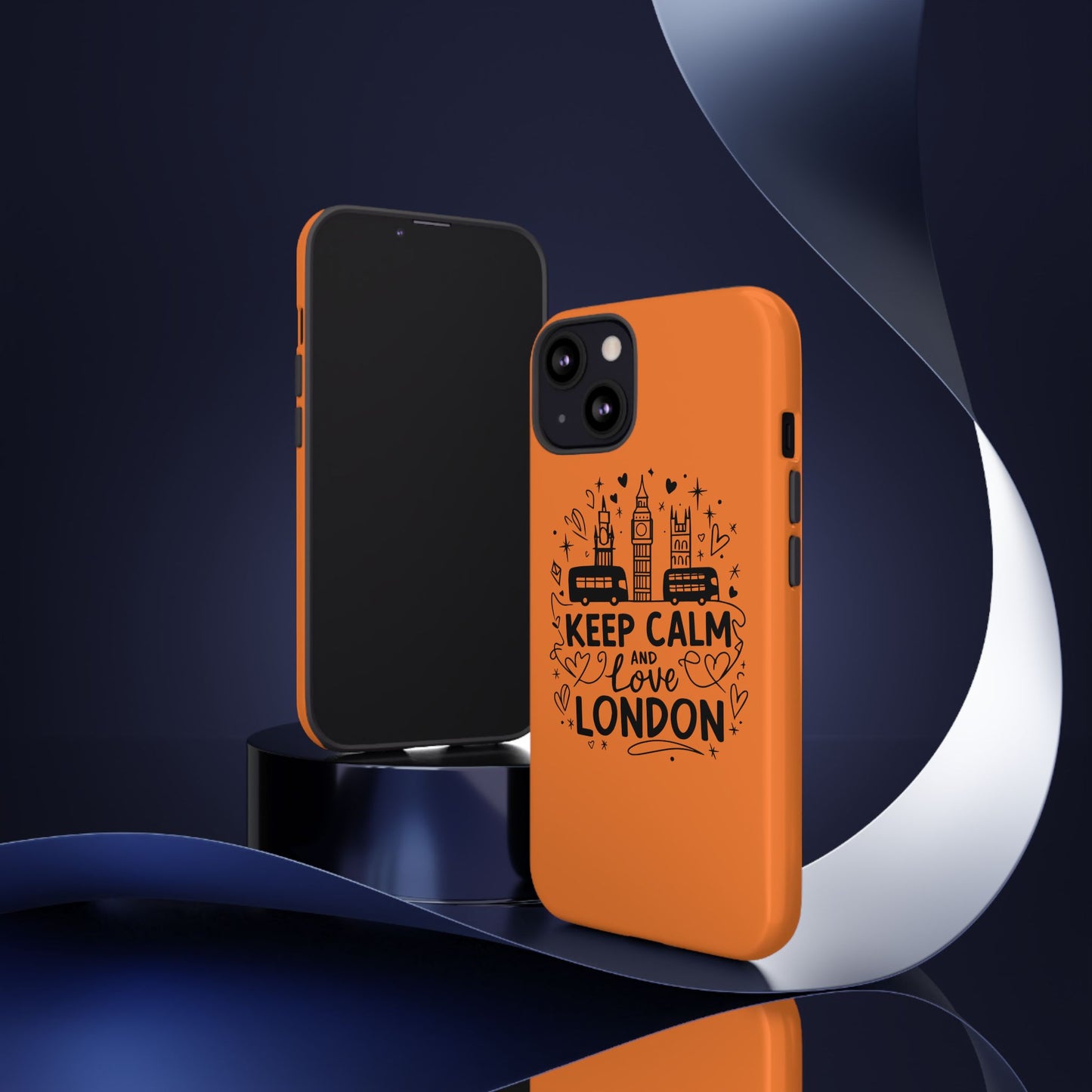 London-Themed Phone Case: Keep Calm and Love London, UK Souvenir, Travel Gift, City Lover, Smartphone Accessories, Orange Design