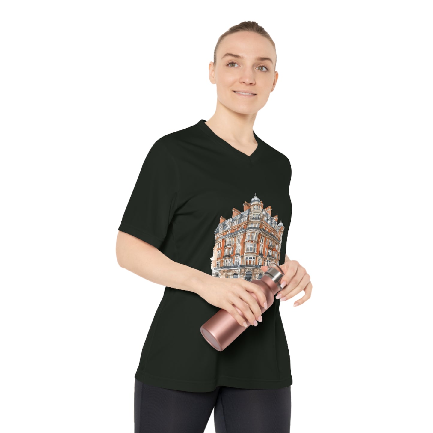 Women's Performance V-Neck T-Shirt - Architectural Print - Classic British Architecture - Elegant Historic Building