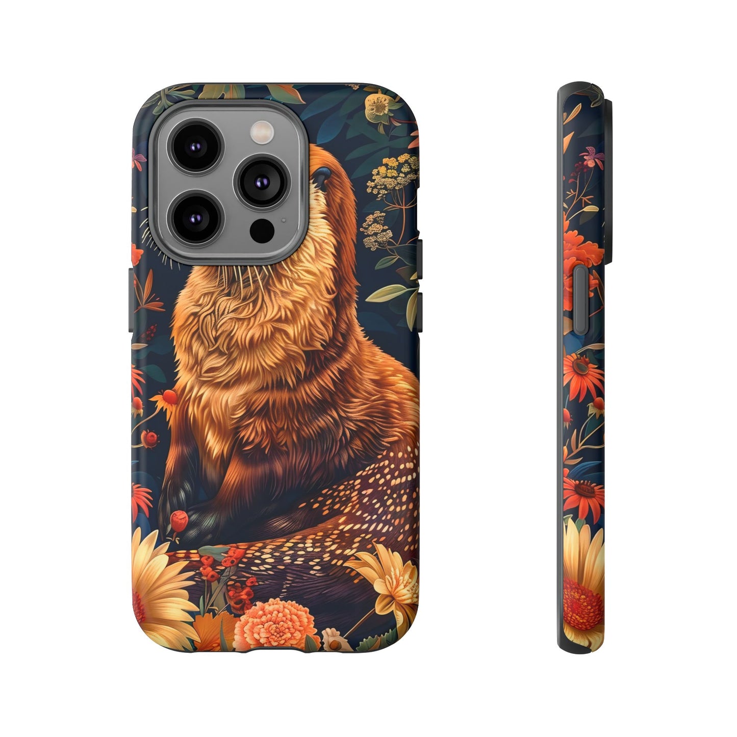 Otter Phone Case, Floral Otter Design, Tough Phone Cover, Nature Lover Gift, Cute Animal Accessories