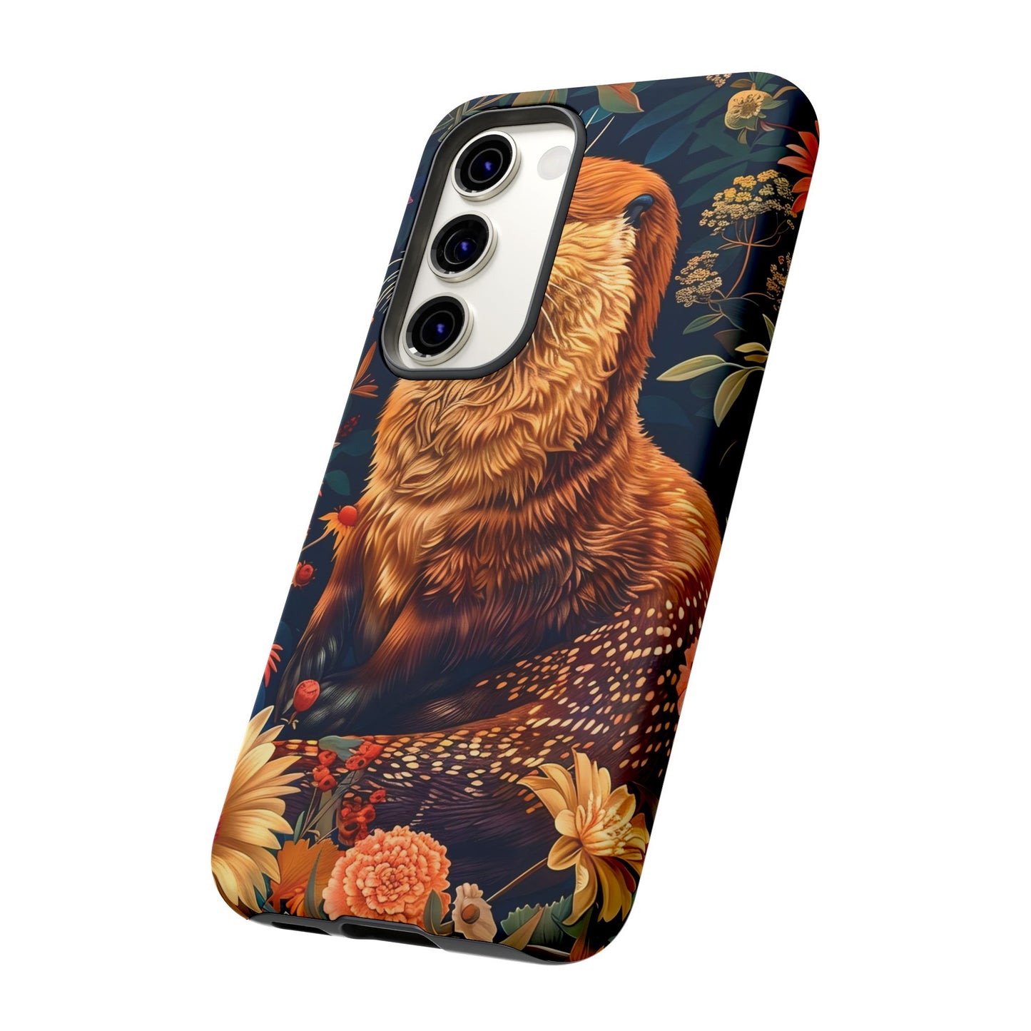 Otter Phone Case, Floral Otter Design, Tough Phone Cover, Nature Lover Gift, Cute Animal Accessories