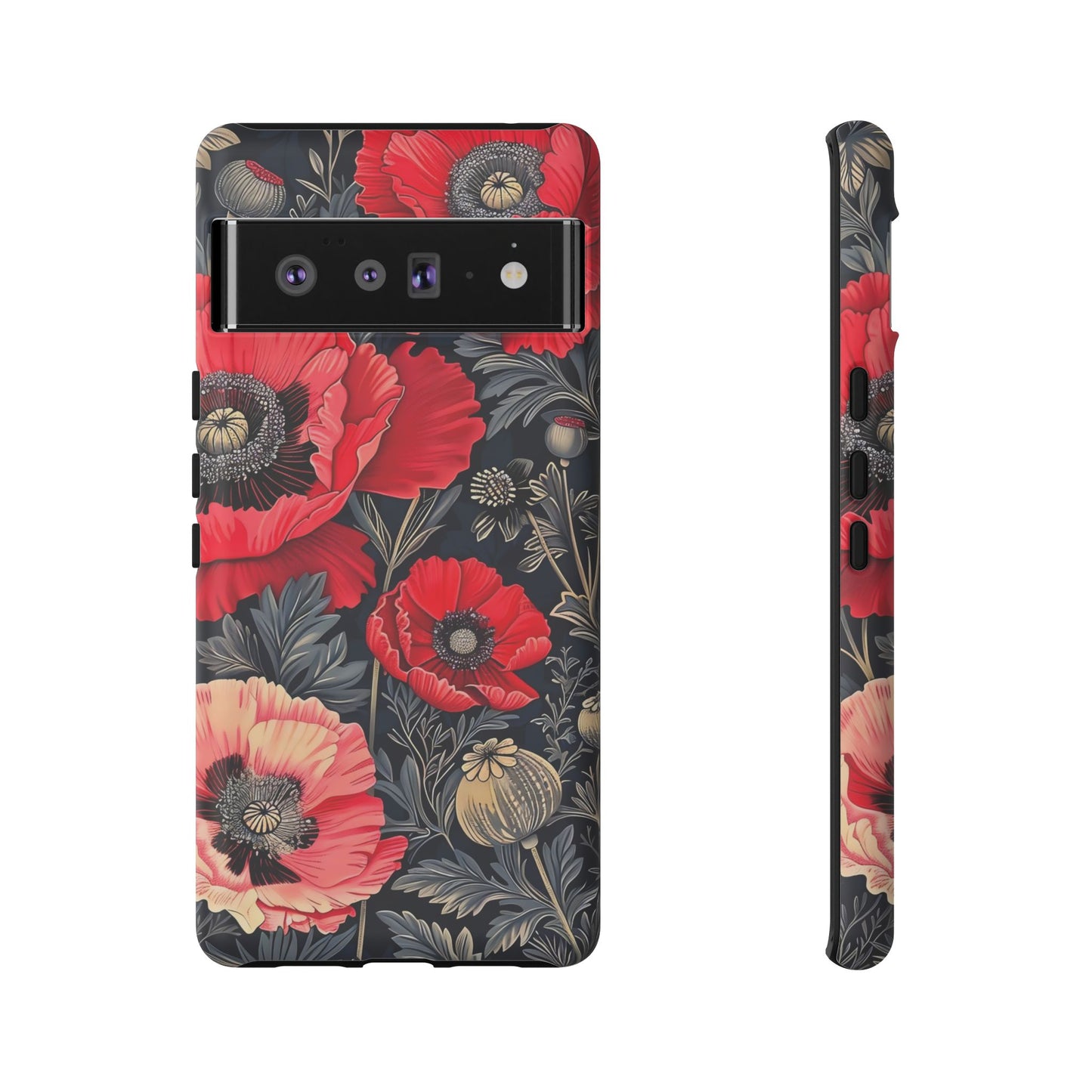 Floral Phone Case with Artistic Poppies, Tough Cases, Flower Design, Nature Lover Gift, Customizable Mobile Cover, Stylish Phone Accessories