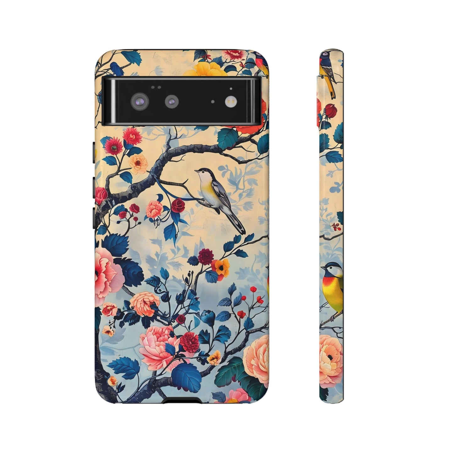 Floral Phone Case, Tough Cases with Bird and Flower Design, Trendy Accessory, Gift for Nature Lovers, Stylish Protection