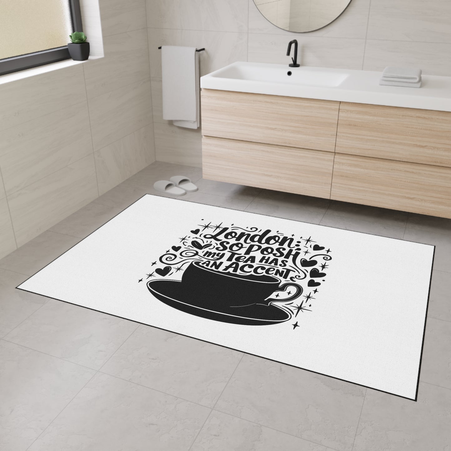 Posh London Tea Floor Mat, Cozy Kitchen Decor, Funny Gift for Tea Lovers, Welcome Mat, Unique Home Accessory