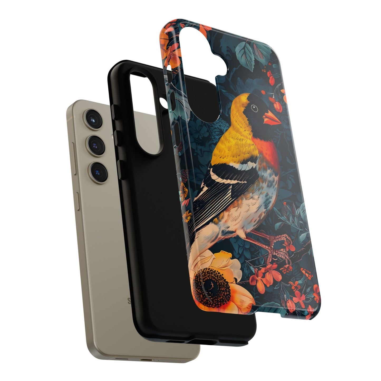 Colorful Bird Phone Case, Floral Phone Cover, Tough Phone Protector, Nature Lover Gift, Botanical Case, Unique Mobile Accessory