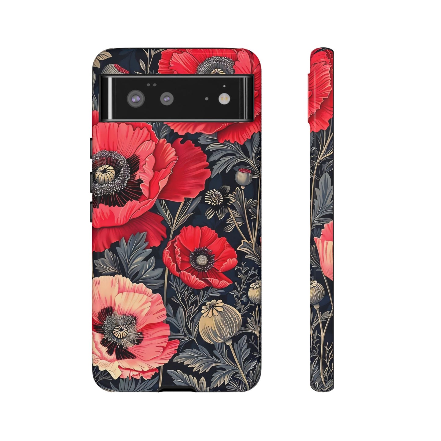 Floral Phone Case with Artistic Poppies, Tough Cases, Flower Design, Nature Lover Gift, Customizable Mobile Cover, Stylish Phone Accessories