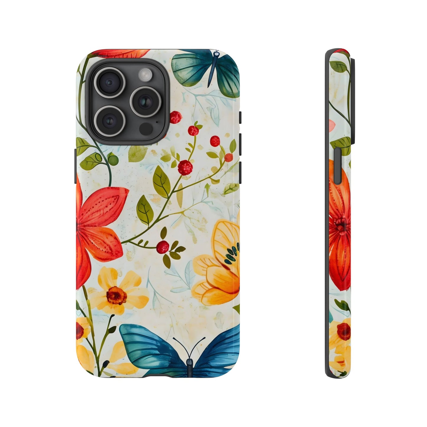 Floral Phone Case with Butterflies, Flower Design, Tough Phone Cover, Nature Lover Gift, Stylish Phone Accessory, Eco-Friendly