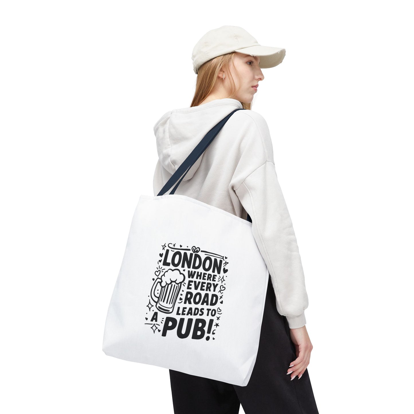 London Pub Tote Bag, Fun Travel Accessory, Gift for Beer Lovers, White Canvas Shopper, Festival, Day Out Bag