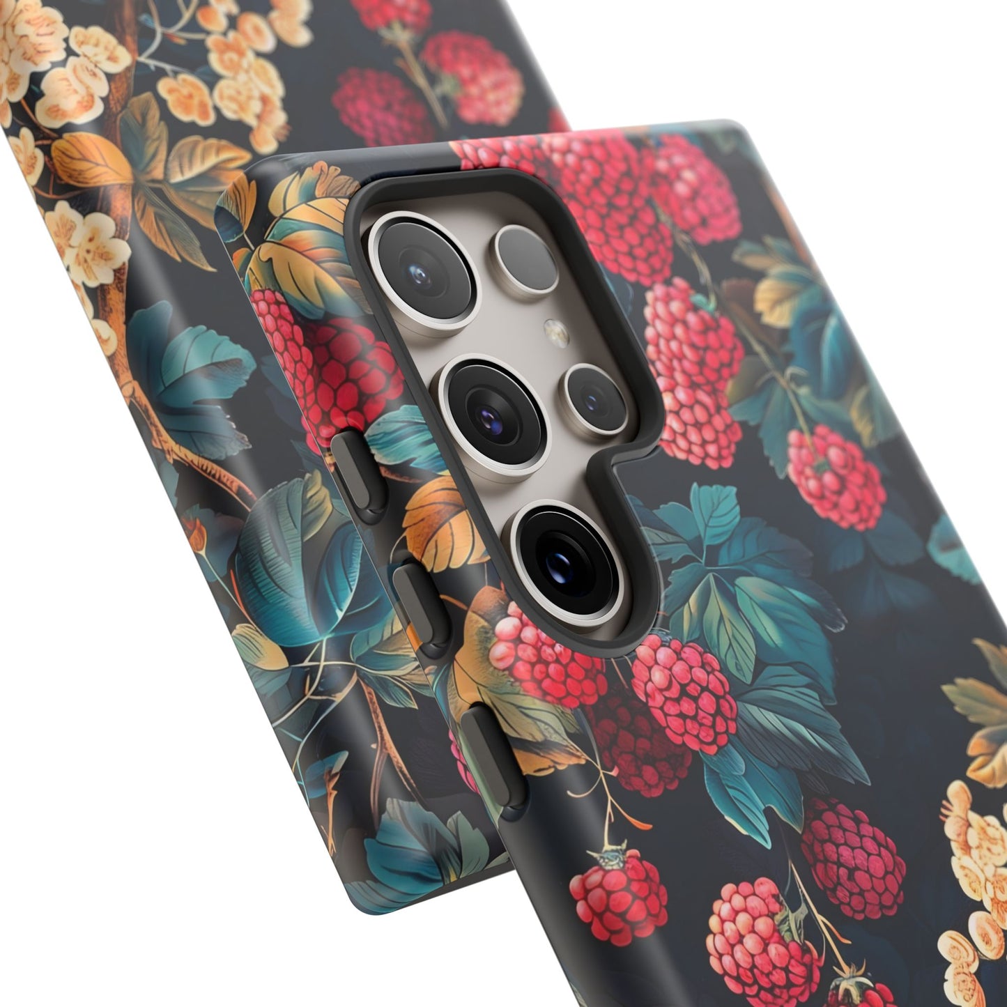 Floral Phone Case with Berry Design, Durable Phone Cover, Floral Print, Gift for Plant Lovers, Nature-Inspired Accessory