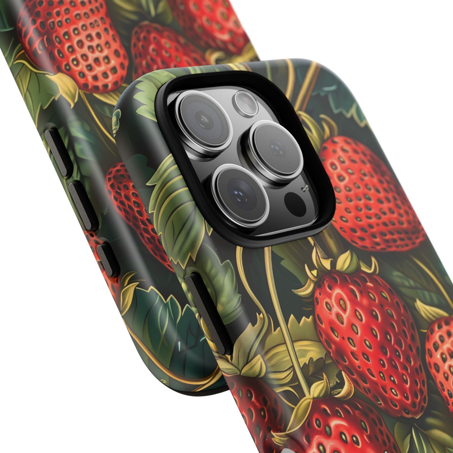 Strawberry Phone Case, Tough Berry Case, Floral Phone Cover, Cute Smartphone Shell, Nature-Inspired Gift