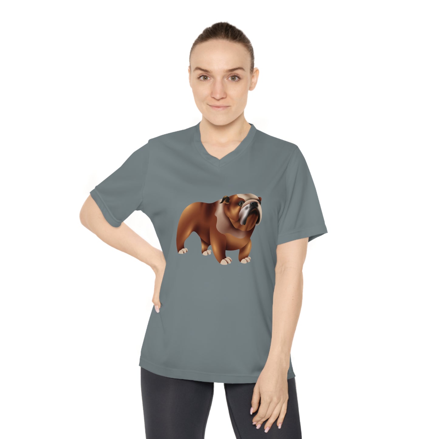 V-Neck Performance T-Shirt for Dog Lovers - Bulldog - British Adorable Dog
