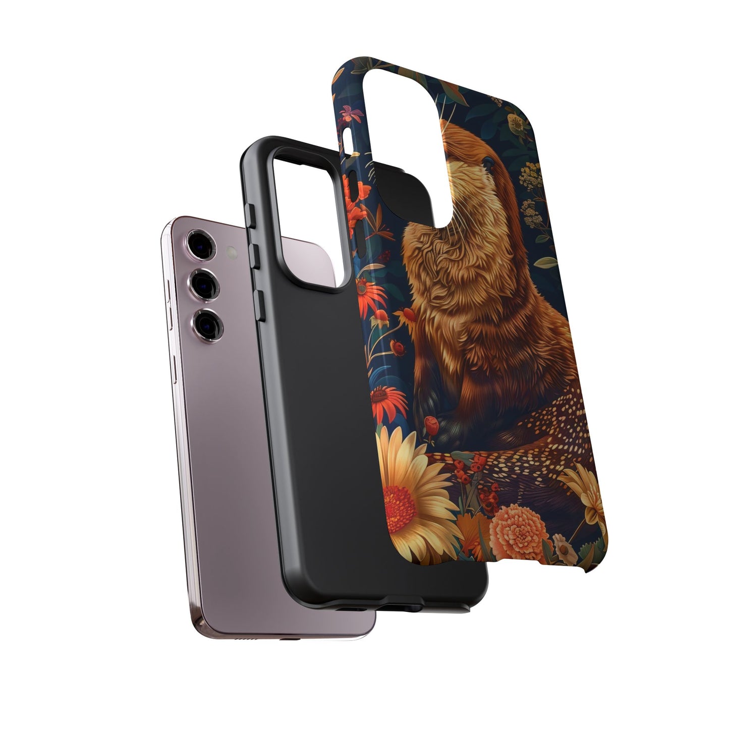 Otter Phone Case, Floral Otter Design, Tough Phone Cover, Nature Lover Gift, Cute Animal Accessories