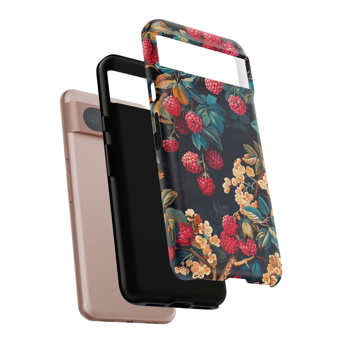Floral Phone Case with Berry Design, Durable Phone Cover, Floral Print, Gift for Plant Lovers, Nature-Inspired Accessory
