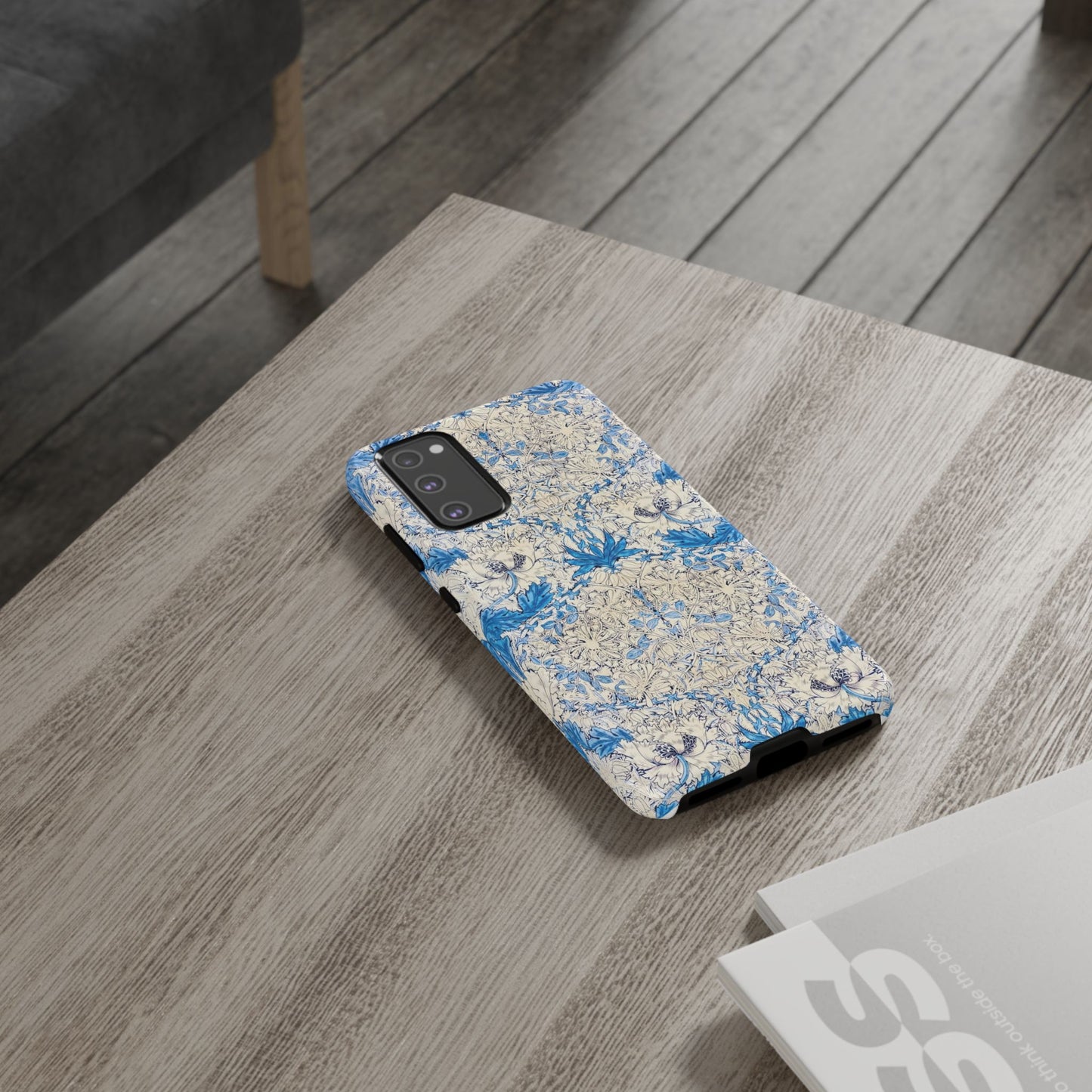 Elegant Floral Phone Case, Tough iPhone Cover, Stylish Mobile Protector, Blue Patterned Case, Unique Gift for Her