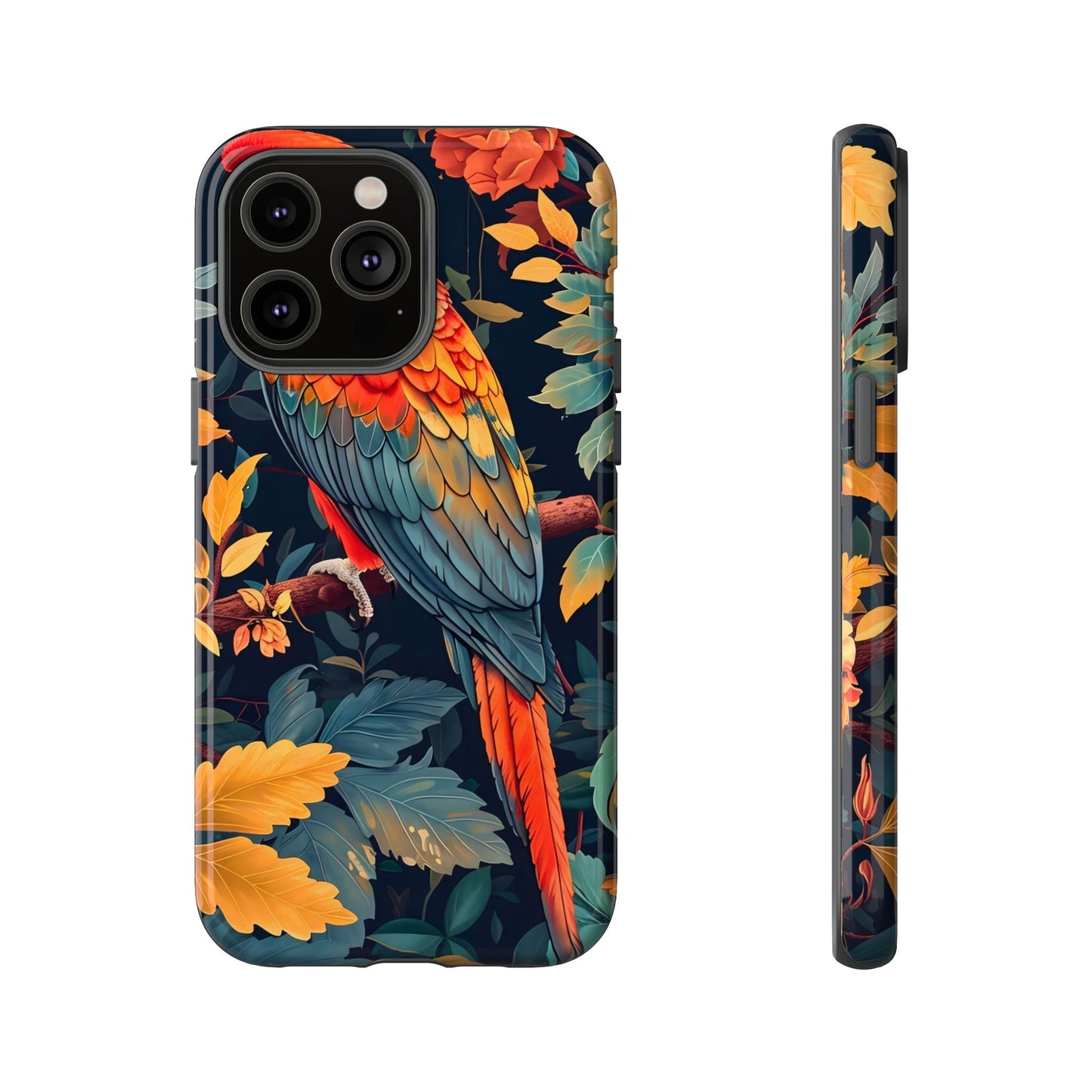 Tough Cases - Tropical Parrot Phone Case, Bohemian Phone Cover, Vibrant Floral Design, Bird Lover Gift, Travel Accessory