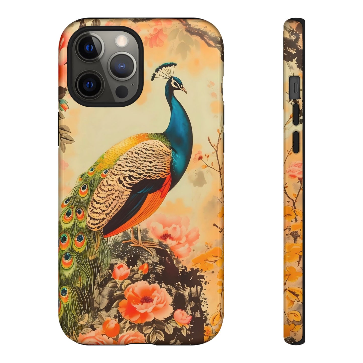 Peacock Phone Case, Tough Phone Cover, Unique Phone Accessory, Floral Design, Gift for Bird Lovers, Spring Decor