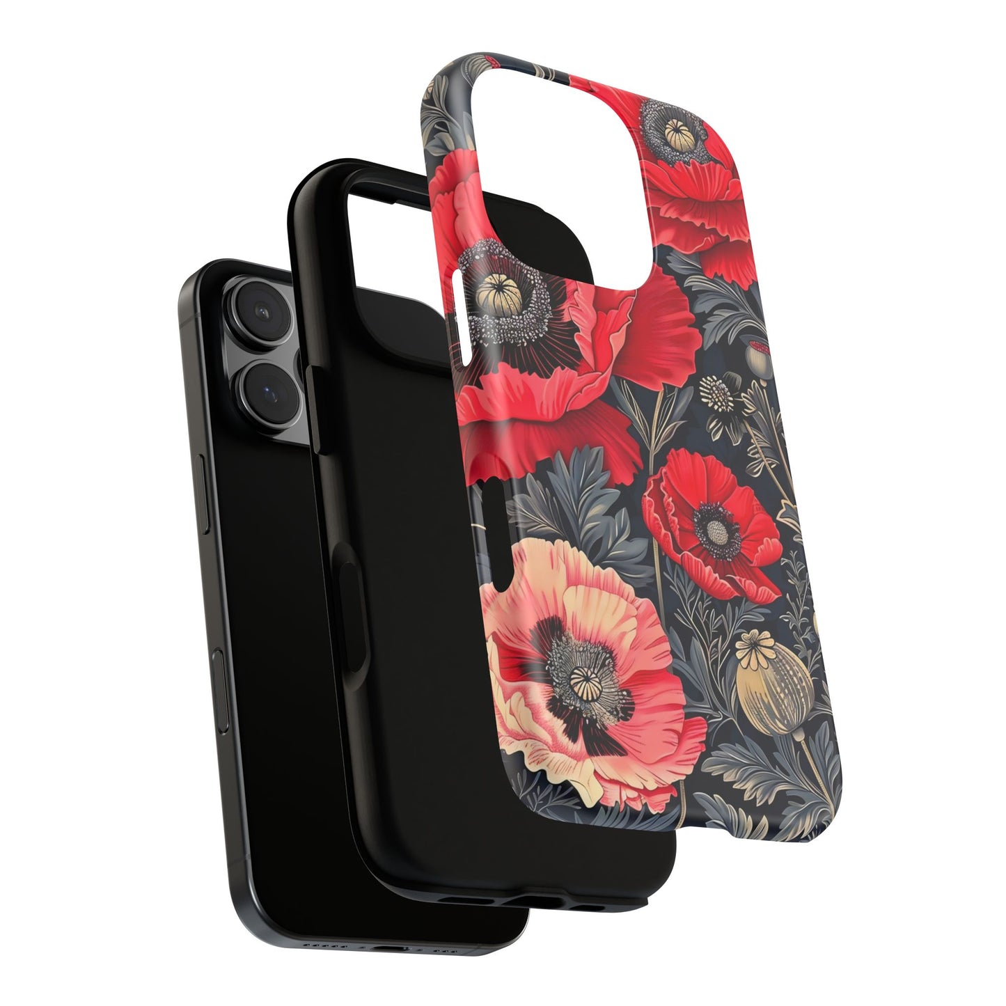 Floral Phone Case with Artistic Poppies, Tough Cases, Flower Design, Nature Lover Gift, Customizable Mobile Cover, Stylish Phone Accessories