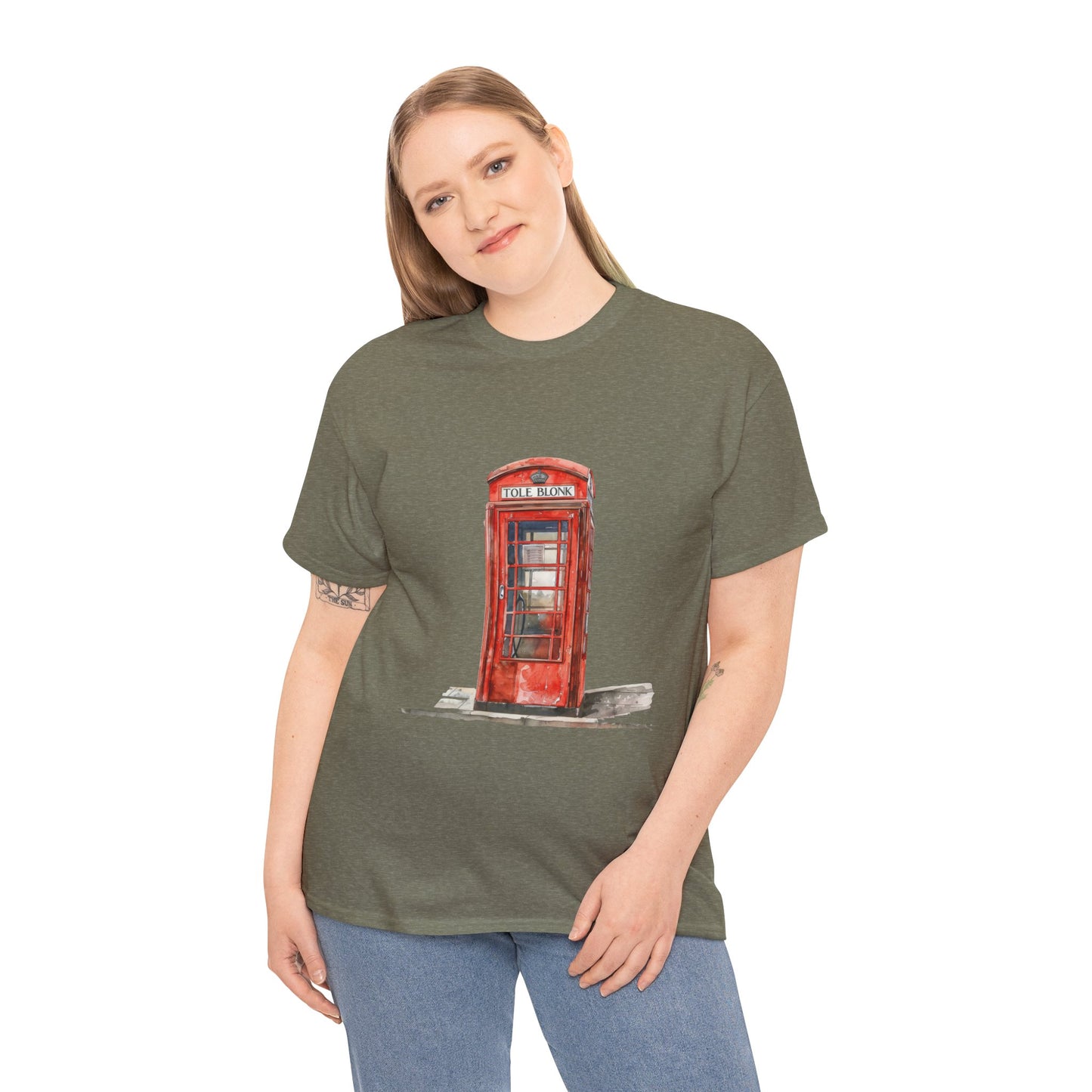 Unisex Heavy Cotton Tee - Iconic British Public Telephone - Classic Red Phone Box