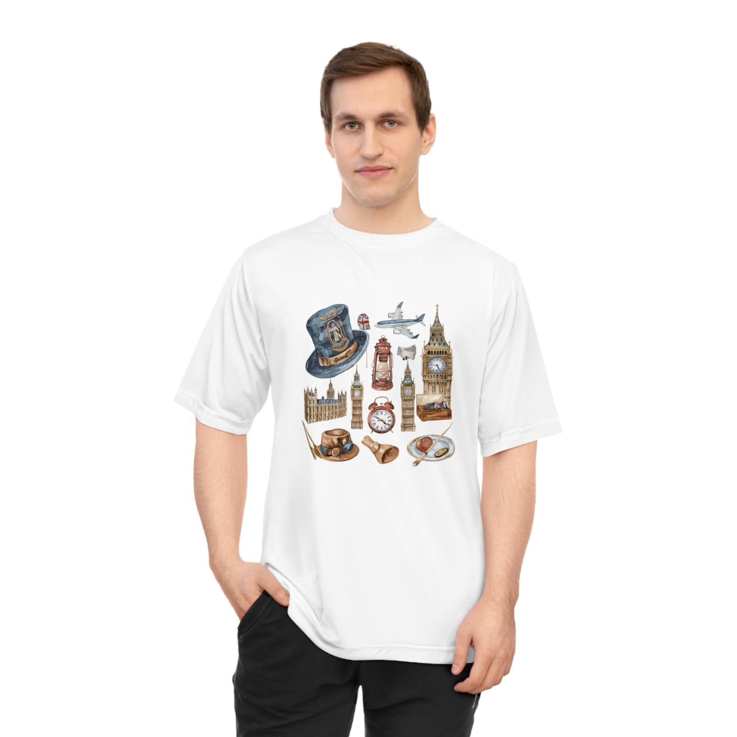 Unisex Zone Performance T-shirt - Echoes of England: Iconic Vintage Illustrations