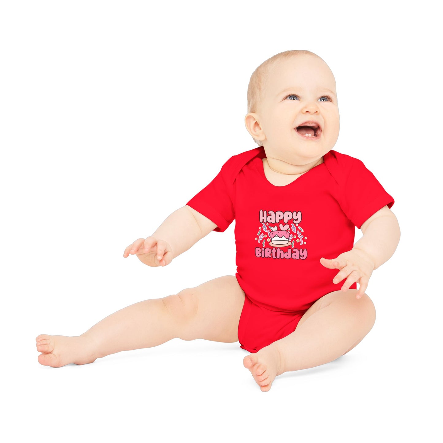 Happy Birthday Baby Bodysuit - Organic Cotton Short Sleeve Outfit