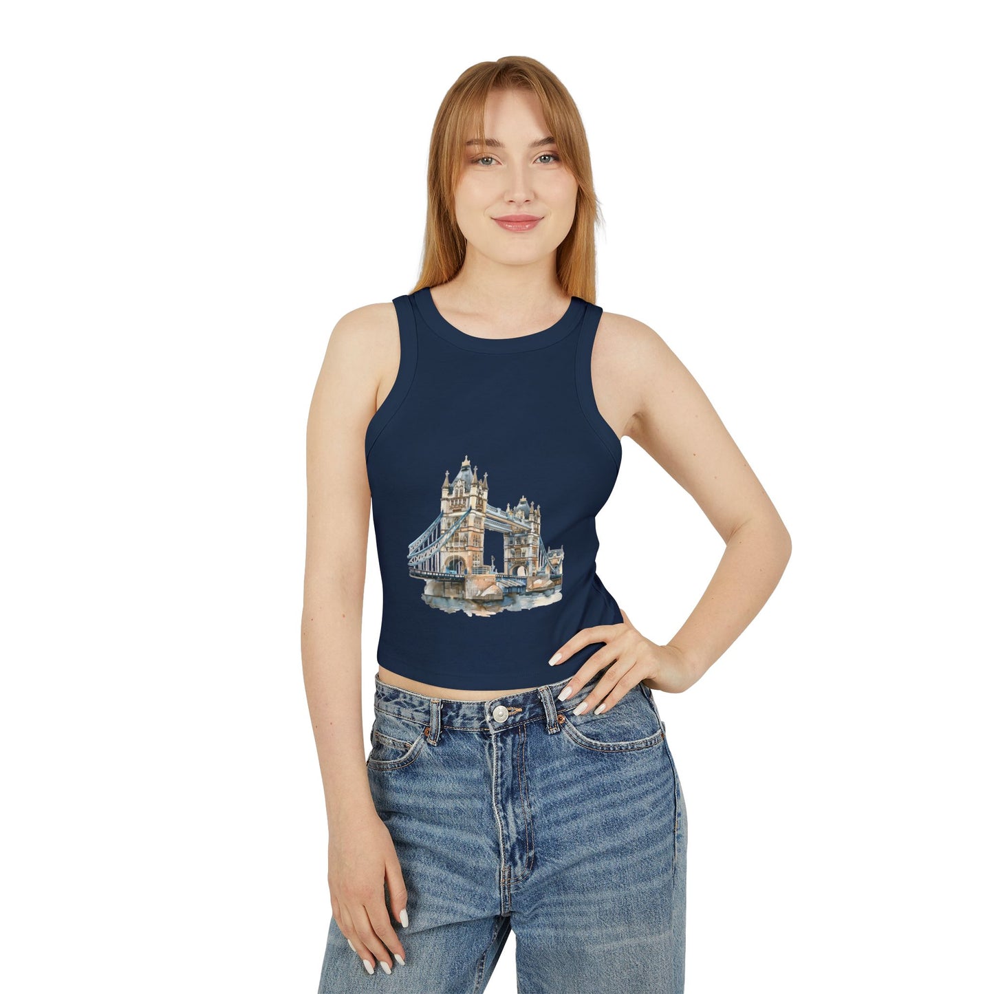 Women's Micro Rib Racer Tank Top - London Bridge - Iconic Landmark and Historical Beauty