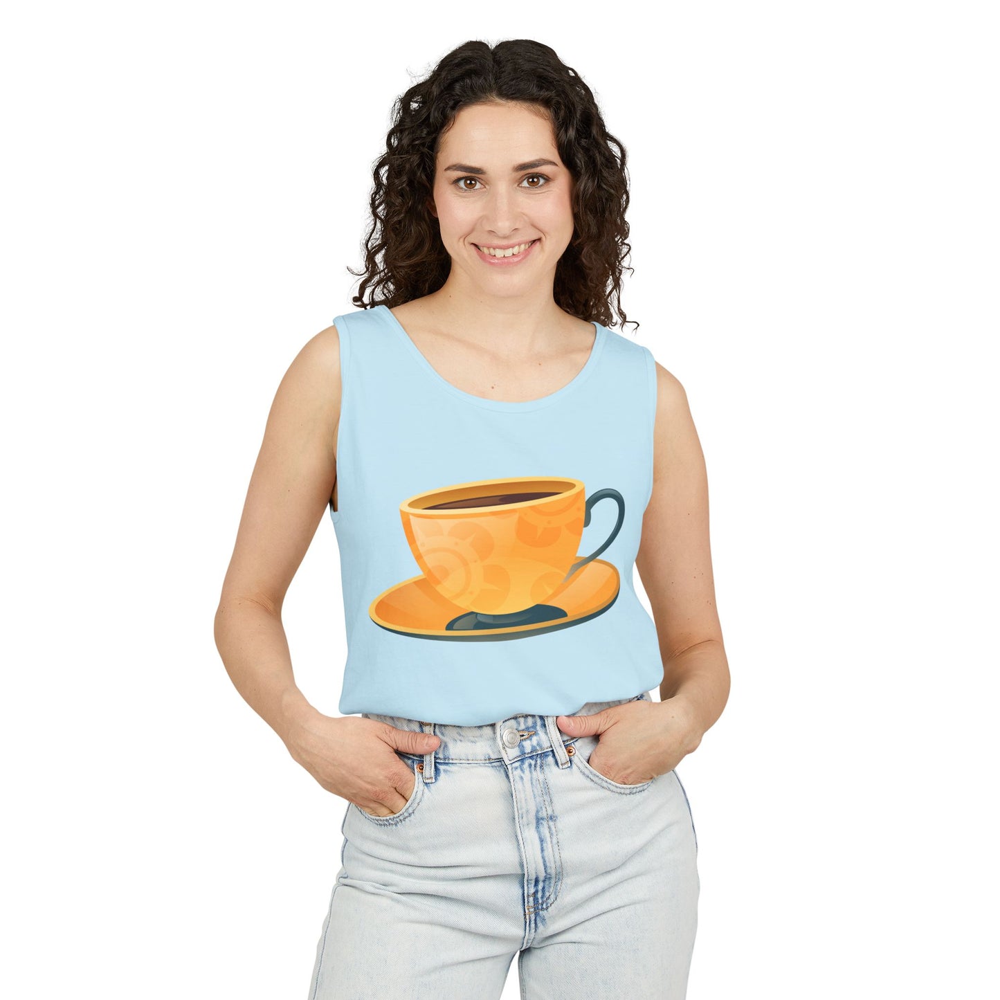 Unisex Garment-Dyed Tank Top - Elegant British Tea Cup - Classic Tea Time Style