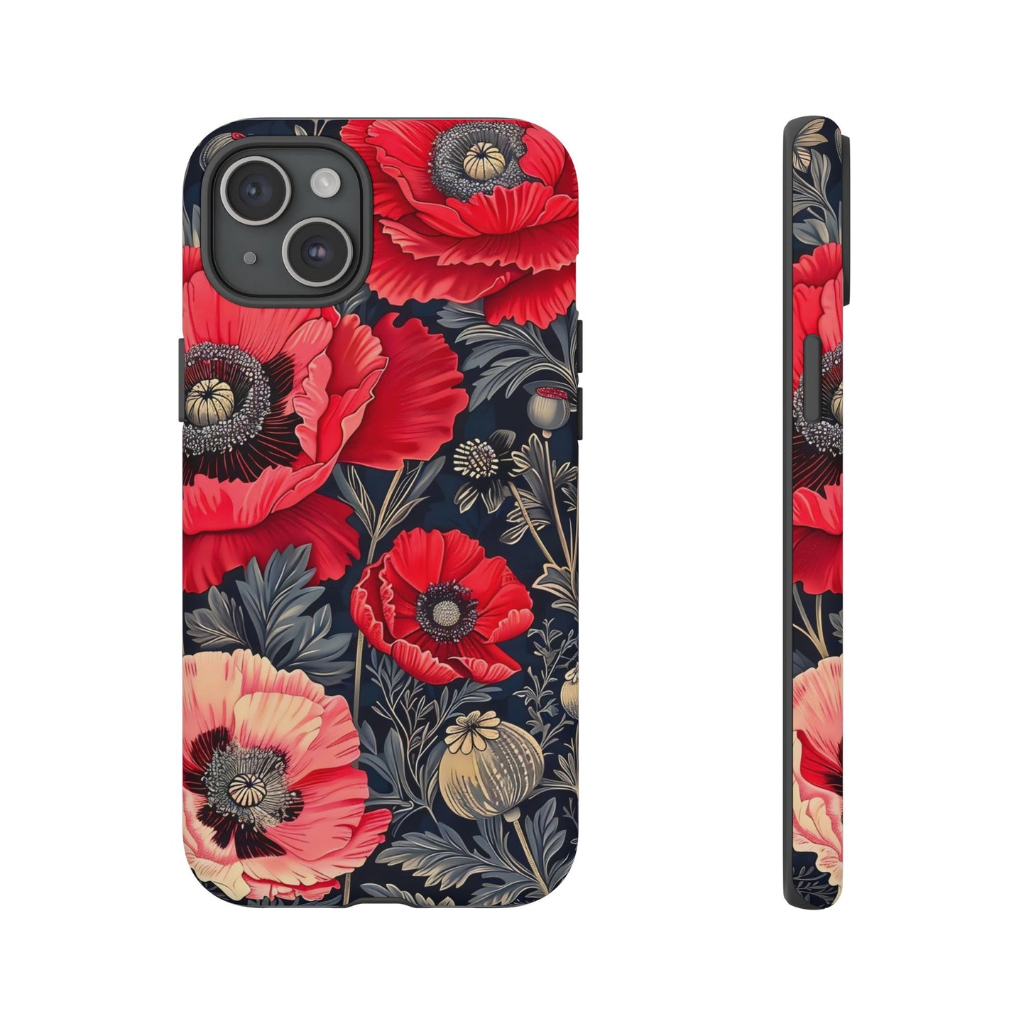 Floral Phone Case with Artistic Poppies, Tough Cases, Flower Design, Nature Lover Gift, Customizable Mobile Cover, Stylish Phone Accessories