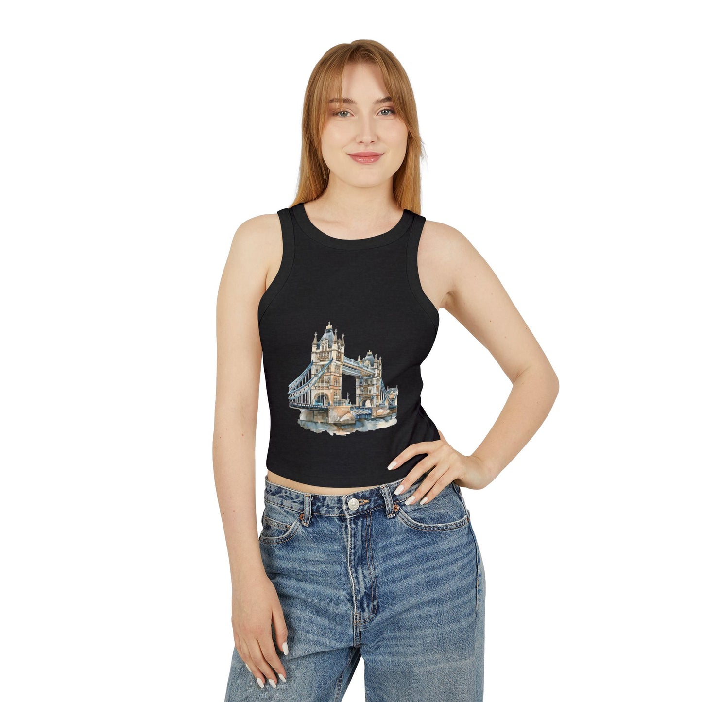 Women's Micro Rib Racer Tank Top - London Bridge - Iconic Landmark and Historical Beauty