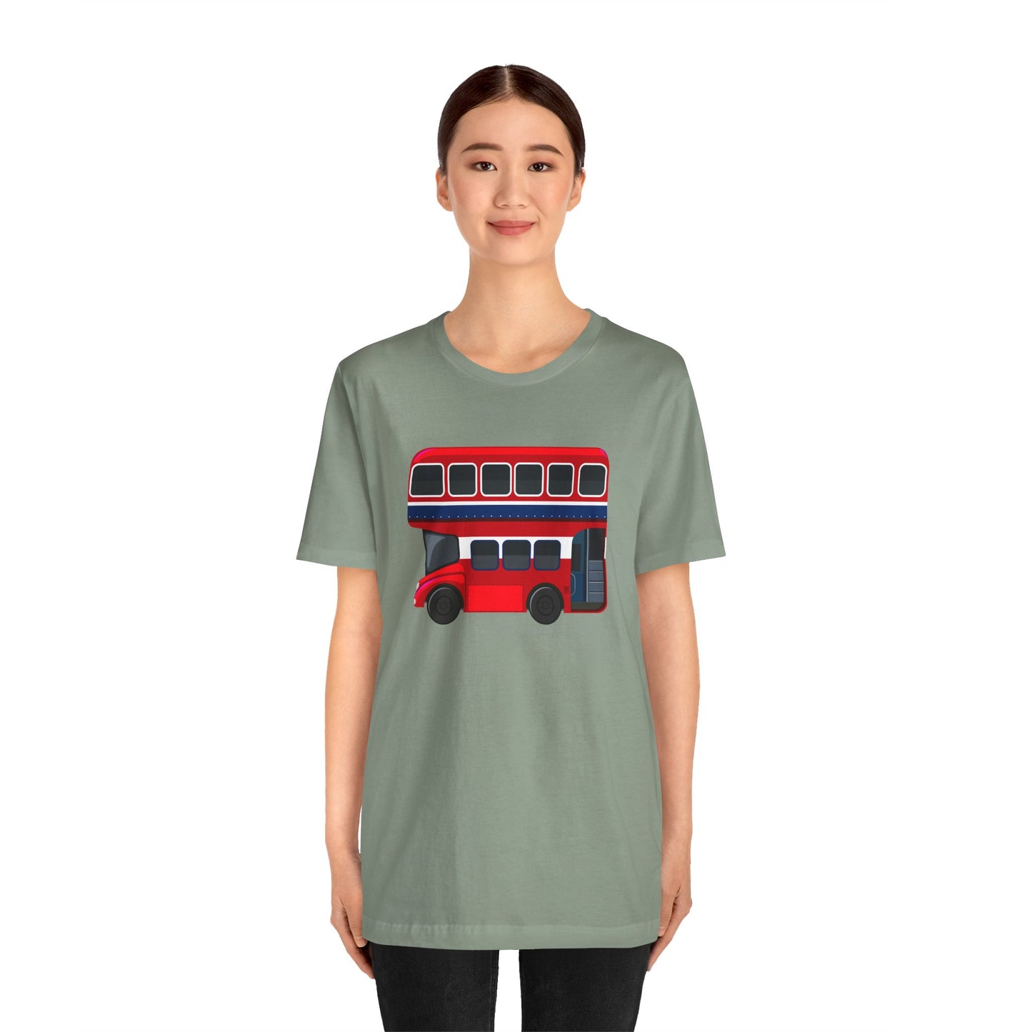 Unisex Jersey Short Sleeve Tee - London Transport English Bus - Iconic Red Double-Decker