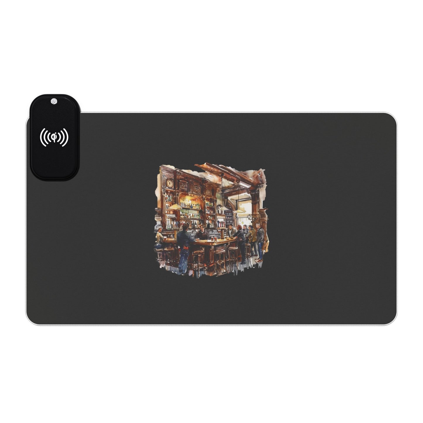 Rustic British Pub Interior – Cozy Charm - LED Gaming Mouse Pad with Wireless Charging, LED Desk Accessory for Gamers, Rechargeable Mouse Pad for Comfort, Office Decor, Gamer Gift