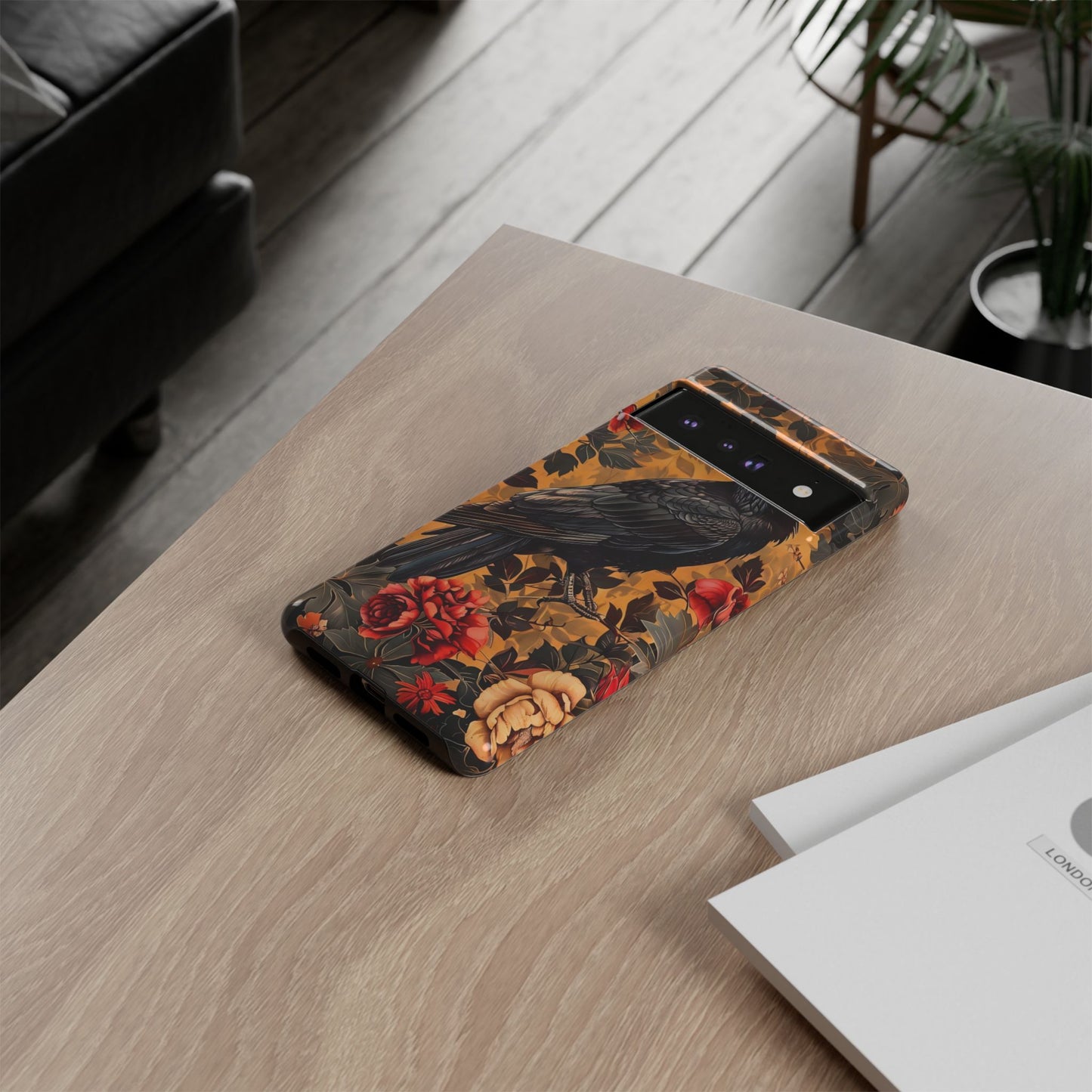 Raven Floral Phone Case - Tough Cases, Blackbird Decor, Gift for Nature Lovers, Bird Themed Accessories, Unique Phone Cover