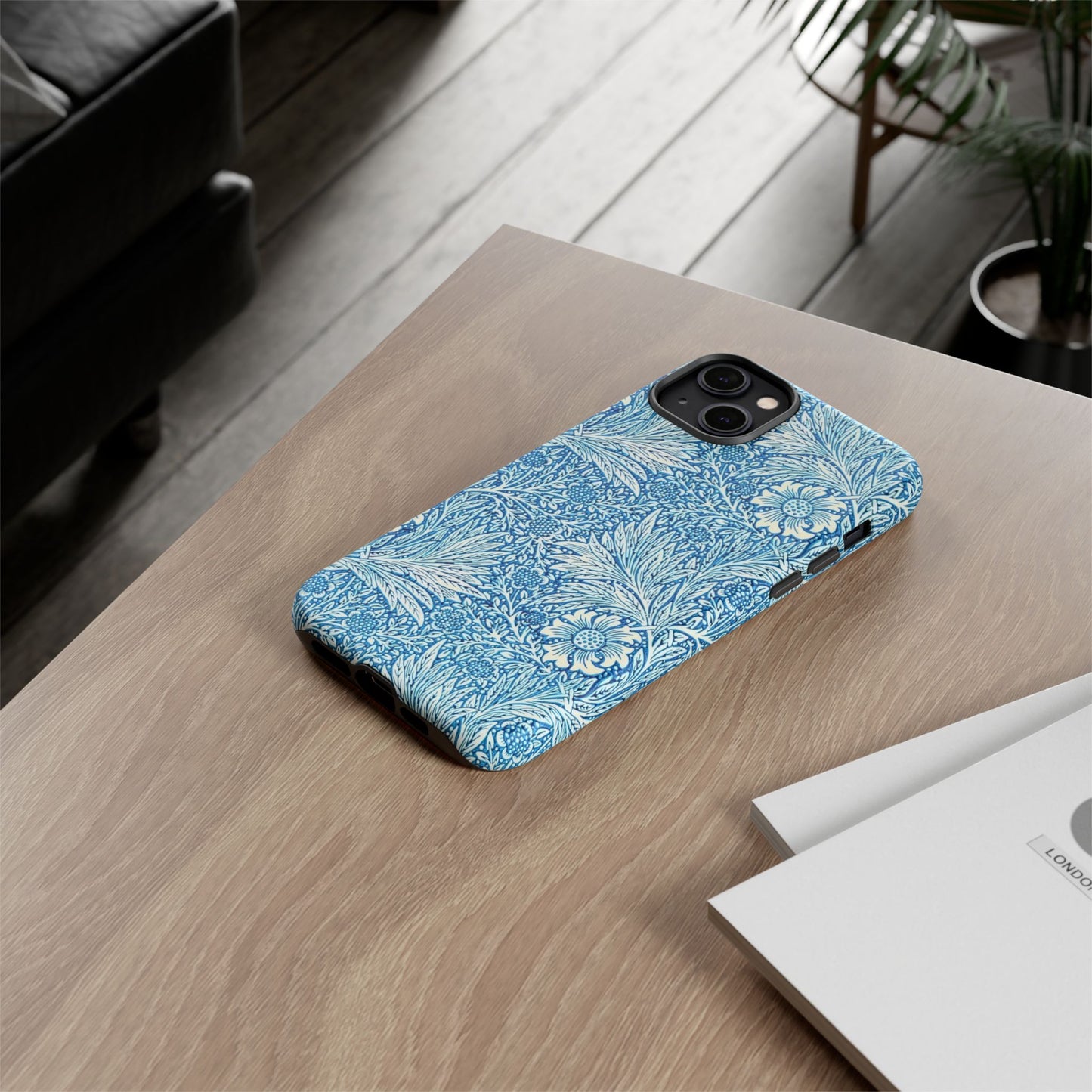 Stylish Phone Case, Tough Floral Phone Cover, Fashionable Tech Accessory, Gift for Her, Blue Flower Design