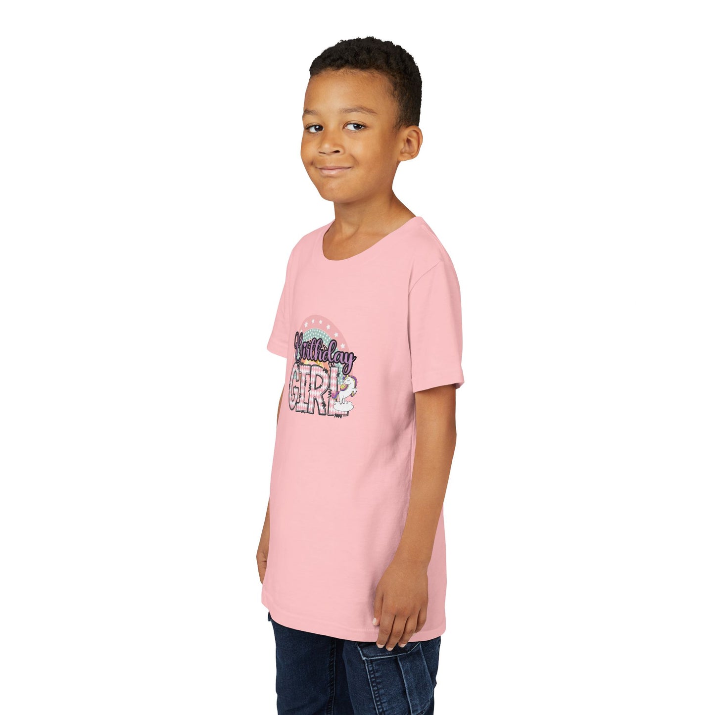 Youth Short Sleeve Tee - Birthday Girl Pink Rainbow Animal Print Clipart - Fun Celebratory T-Shirt for Little Ones