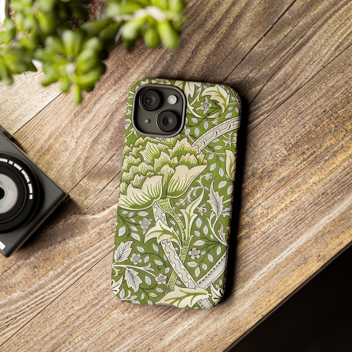 Stylish Phone Case with Floral Design, Durable Protective Cover for iPhone, Unique Gift for Birthdays, Mother's Day, Green Aesthetic