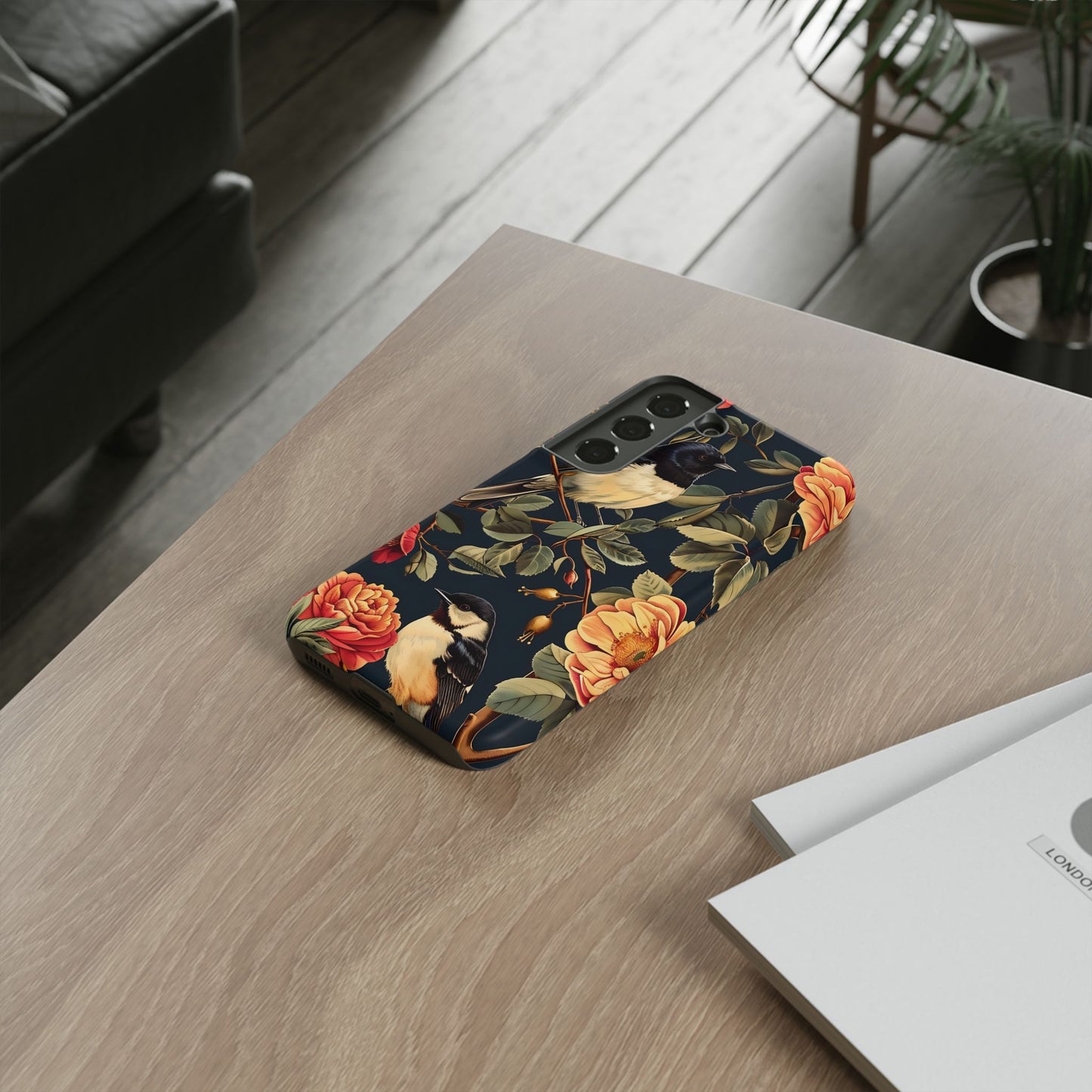Floral Phone Case with Birds, Botanical iPhone Cover, Bird Lover Gift, Nature-Inspired Accessories, Eco-Friendly Mobile Case