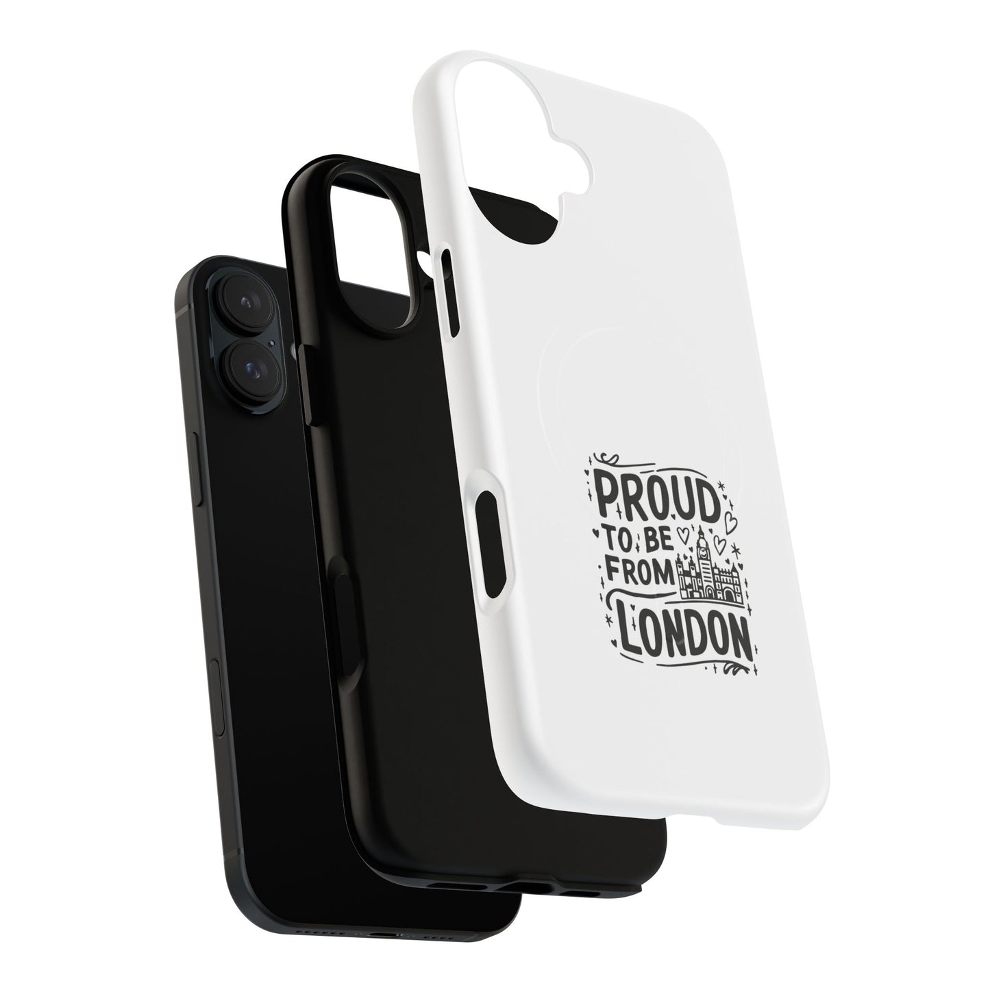 Proud London Magnetic Phone Case, Tough Phone Cover, Gift for Londoners, Travel Souvenir, Black and White Design