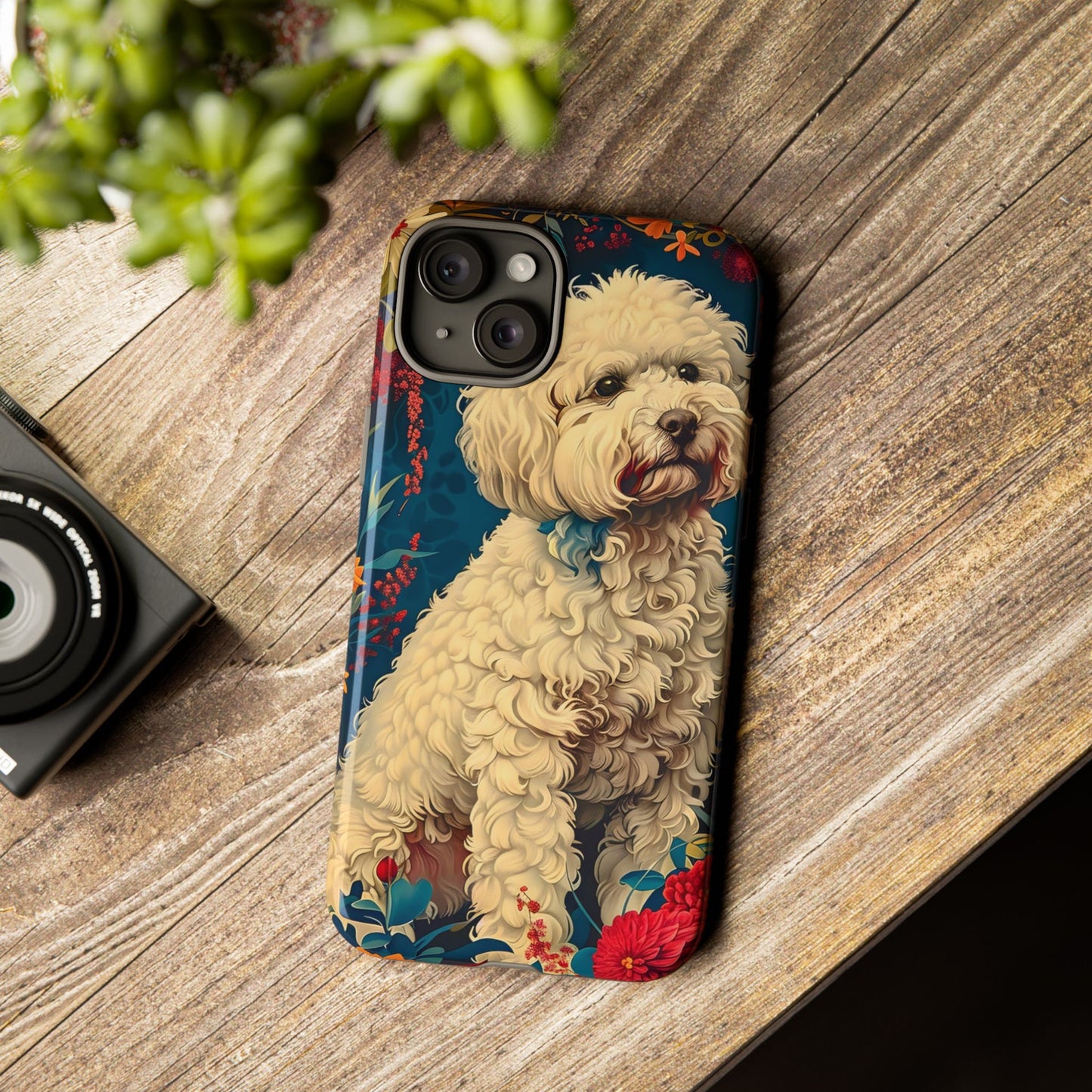 Cute Dog Phone Case, Pet Lover Gift, Floral Design Tough Case, Custom Dog Art, Birthday Gift for Dog Owners, Unique Phone Accessories